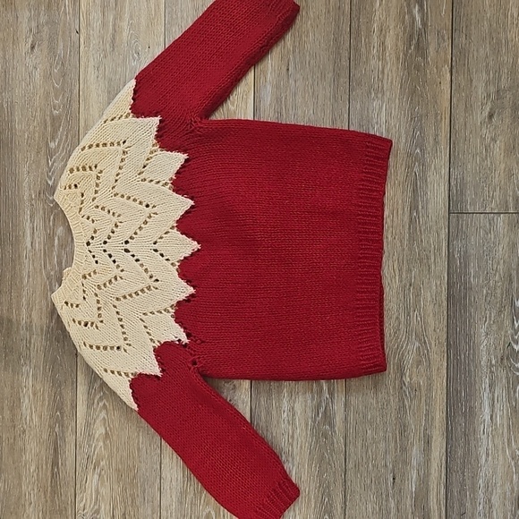 Vintage Red and Cream Button-Up Chevron Patterned Sweater - Picture 11 of 11